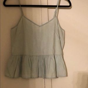 Chambray tank with ruffle bottom